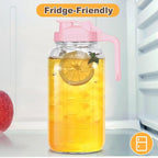 Mason Jar Pitcher, 64 OZ Breast Milk Pitcher Double Leak Proof with Pour Spout Handle, Wide Mouth Iced Tea Pitcher for Fridge, Creamer Container for Coffee, Sun Tea juice (Pink,3 Pack)