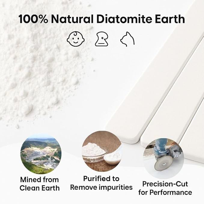 Large Stone Drying Mat for Kitchen Counter | Premium Diatomaceous Earth Coaster Set for Dishes | Non-Slip Kitchen Sink Mat | Fast-Absorbing, Eco-Friendly | 23" x 15.5" (Modern White)