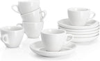 Sweese 2 Ounce Espresso Cups with Saucers, Porcelain Espresso Cups Set of 6 - White
