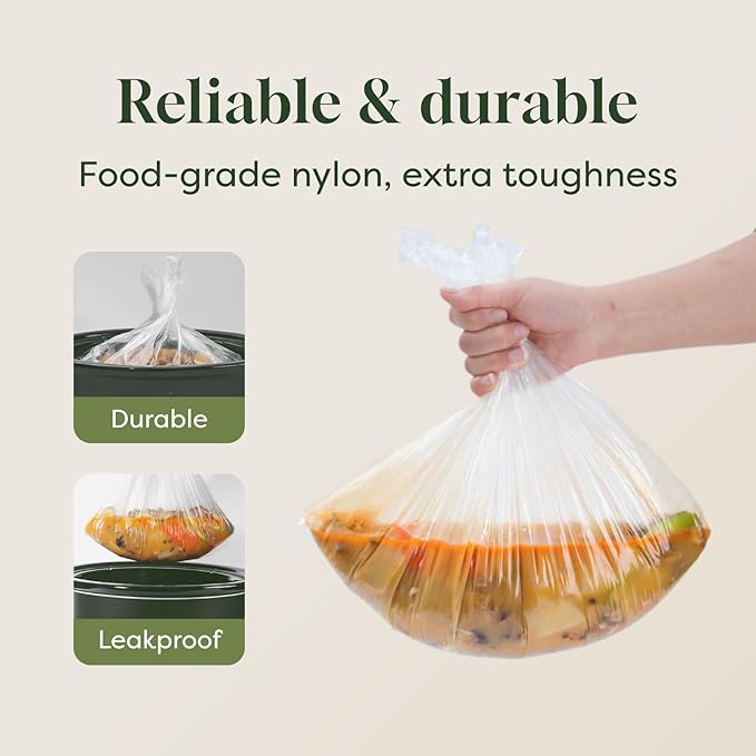 Slow Cooker Liners, Disposable Oval Large Size 13" x 21", 60 Count, Fits 3-8 Quart Pot Cooking Bags for Easy Cleanup, Food Safe & Leak-Proof