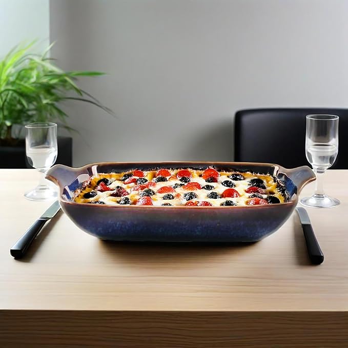 Ceramics Au Gratin baking Dishes Set of 2, Baking Tray Bake ware, 14.4oz Ramekins, for Pie Pan, Appetizer, Tart, Dessert, Quiche, Oven Small dish, individual dishes, Rectangular 9.8 Inch