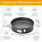 10 Inch Springform Pan Baking Pans Round Leakproof Nonstick Removable Bottom Bakeware for Cake, Cheesecakes, Pizza, and Quiches