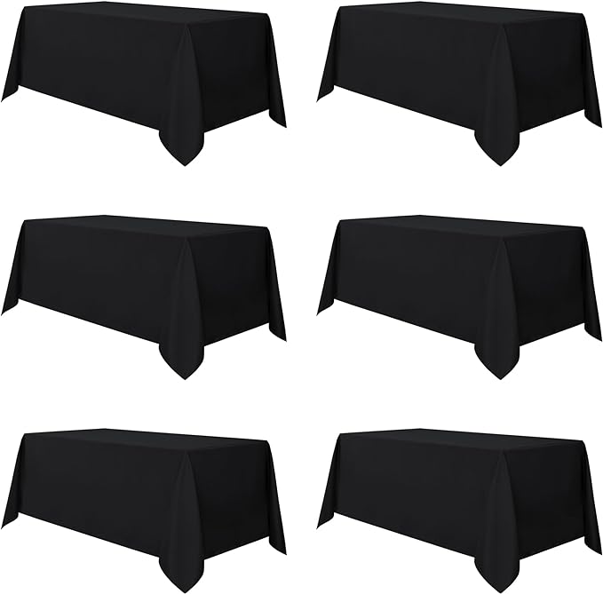 sancua 6 Pack Black Tablecloth 90 x 132 Inch - Rectangle Table Cloth for 6 Feet Tables Stain and Wrinkle Resistant Washable Polyester Table Cover for Dining Wedding Banquet Party Buffet Restaurant