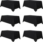 sancua 6 Pack Black Tablecloth 90 x 132 Inch - Rectangle Table Cloth for 6 Feet Tables Stain and Wrinkle Resistant Washable Polyester Table Cover for Dining Wedding Banquet Party Buffet Restaurant