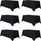 sancua 6 Pack Black Tablecloth 90 x 156 Inch - Rectangle Table Cloth for 8 Feet Tables Stain and Wrinkle Resistant Washable Polyester Table Cover for Dining Wedding Banquet Party Buffet Restaurant