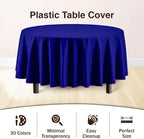 Exquisite Party Solids 12-Pack Premium Plastic Tablecloth 84in. Round Table Cover - Navy Blue