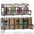 2 Pack Wall Mount Spice Rack Organizer, for Kitchen Pantry Door Storage and Organization, Heavy-Duty Metal Kitchen Spice Rack, Flexible Wall Iron Shelves with Adhesive Hook, Black