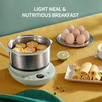 Bar Electric Small Food Steamer 2 Tier, Egg Cooker with Steaming & Frying, Stainless Steel Vegetable Steamer for Cooking, Anti-dry Burn Protection, 9.5h Preset, 360W, ZDQ-B14Y5