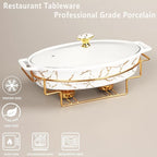 11" x 7" Ceramic Casserole Baking Dish With Glass Cover and with Golden Rack, Lasagna Pan Deep for Oven, 1.3 Quarts Baking Pan with Handles, Oven Safe & Durable Bakeware for Home Decor