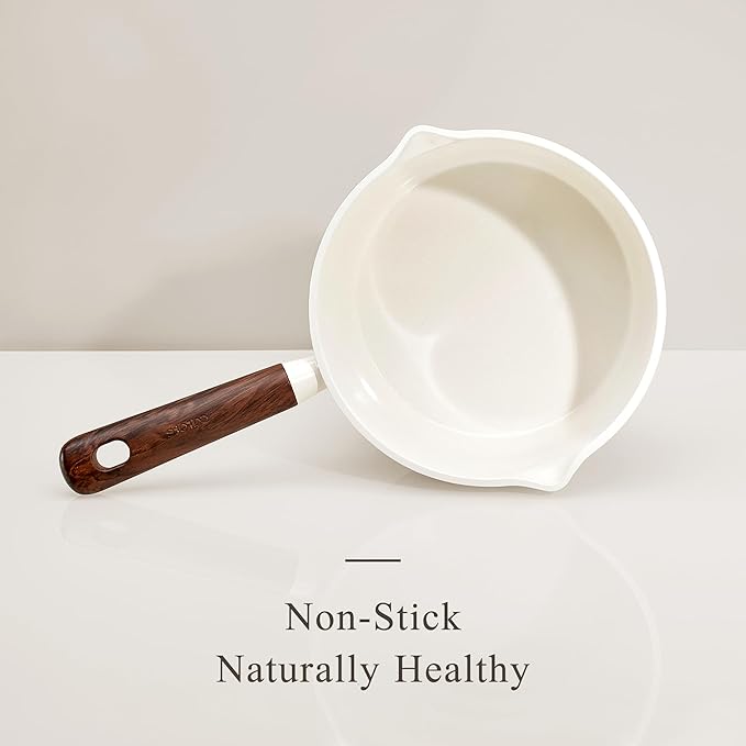 CAROTE 2QT & 3QT Sauce Pan Sets with Lid & Ladle Ceramic Nonstick Pot Set Non Toxic Saucepan Small Kitchen Cooking Pots, Easy to Clean, Induction Comptable, PFAS PTFE Free