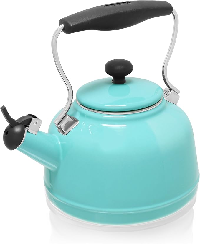 Chantal Tea Kettle, 1.7 QT, Vintage Series, Premium Enamel on Carbon Steel, Whistling, Even Heating & Quick Boil (Aqua)