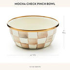 MACKENZIE-CHILDS Enamel Pinch Bowl, Small Bowl for Kitchen Ingredients, 1.5-Cup Capacity, Brown-and-White Mocha Check