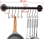 Toplife 23.7 inch Pot Rack, Kitchen Wall Mounted Detachable Pan Lid Utensils Organizer Hanging Rail with 10 Hooks, Black