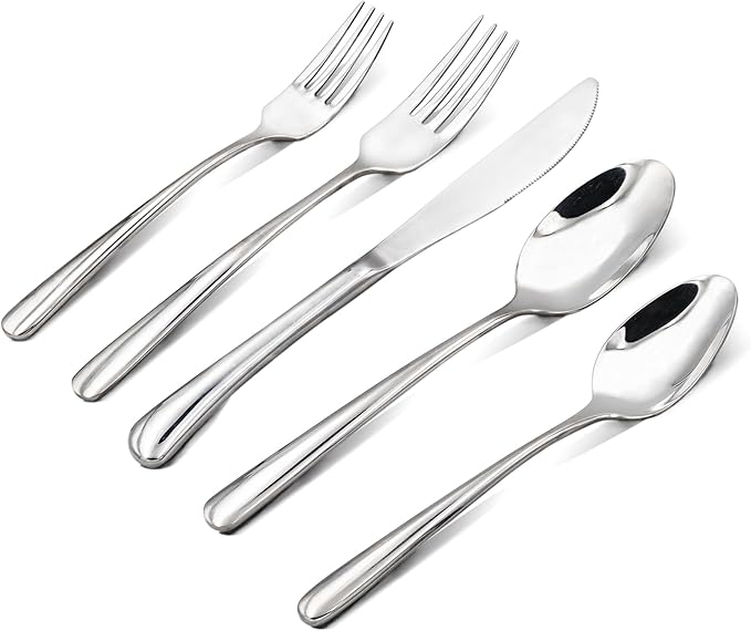 Silverware Set, Flatware Set – 18/10 Stainless Steel with Steak Knives, Mirror Polished, Ergonomic Handles, Dishwasher Safe, Perfect for Home, Party, Wedding, 20-Piece for 4 (Silver)