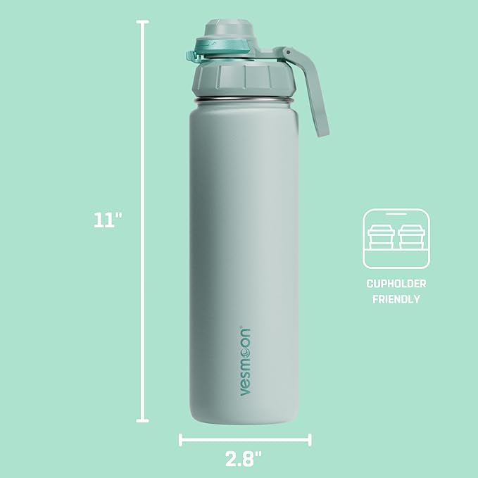 Vesmoon Vessence 24 Oz Stainless Steel Tea Infuser Bottle for Loose Leaf Tea, Water, Herbs, Fruits - Triple Layered Insulated, Leak Proof Bottle with Lid and Clip Handle - 24 Hours Hot/Cold