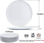 White Melamine Dinner Plates,12pcs Dishes Set,10inch Lightweight Round Plastic Plates,Scratch Resistant Unbreakable Serving Dishes,White