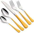 20-Piece Yellow Silverware Set 18/0 Stainless Steel Silverware Set Yellow Handle Cutlery Set Service for 4 Dinner Knives Forks Spoons Set Flatware Set Finish Dishwasher Safe