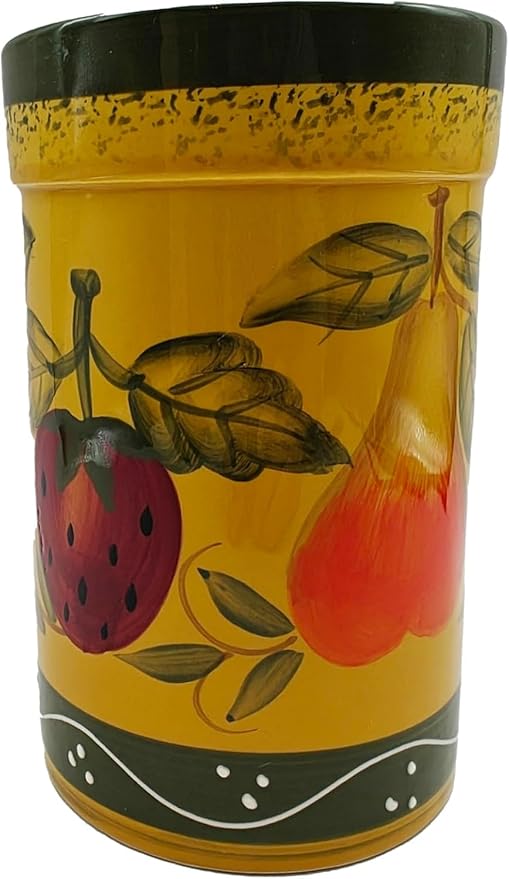ACK Tuscany Collection Deluxe Mixed Fruit Hand Painted Ceramic Utensil Jar, Utensil Holder, Utensil Crock, Modern Kitchen Decor, Kitchen Storage for Spoon, Ladle, Spatula and More