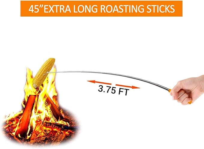 bbqstyle Marshmallow Roasting Sticks, Set of 8 Pack Premium 45'' Extendable Rotating Telescoping Forks for Hot Dog & Smores, Special Safe and Healthy Cookware for Campfire, Camping & Bonfire