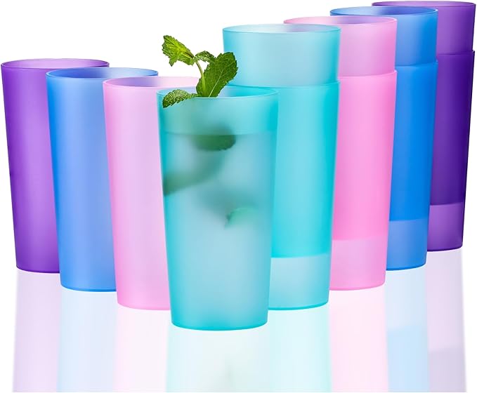 26-ounce Plastic Drinking Glasses Stackable Tumblers Water Cups Mixed Drinkware, set of 12 Coastal Color Reusable Shatter-resistant Dishwasher Safe