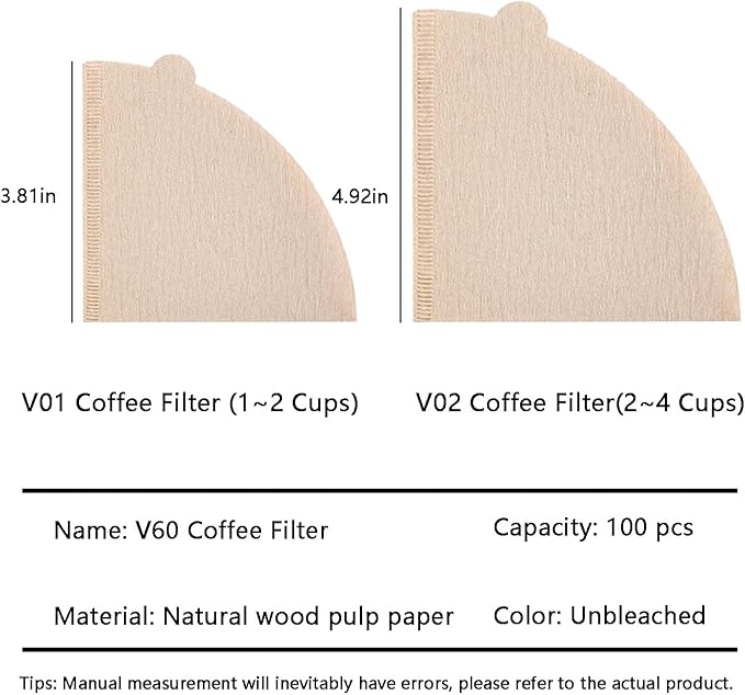 Cone Coffee Filters, Disposable Natural Paper Filters,2-4 Cup Coffee Filters, For Pour Over Coffee Maker, Drip Coffee (V02 (Unbleached,100))