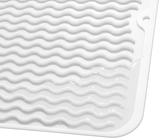 Silicone Dish Drying Mat for Multiple Usage,Easy clean,Eco-friendly,Heat-resistant Silicone Mat for Kitchen Counter or Sink,Refrigerator or drawer liner White L 16 inches x 12 inches