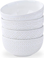 40 OZ Large Cereal Bowls Set of 4, Farmhouse Embossment Ceramic Salad Bowls for Soup, Serving, Fruit, Snack, Noodle, Ramen, Pho, Microwave & Dishwasher Safe, 6.7 Inch White