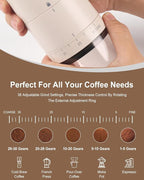 Lamido Portable Electric Coffee Grinder with Ceramic Burr - 38 Adjustable Grind Settings, One-Touch Operation, USB-C Rechargeable, Auto-Stop Function for Espresso, French Press, Travel & Home Use