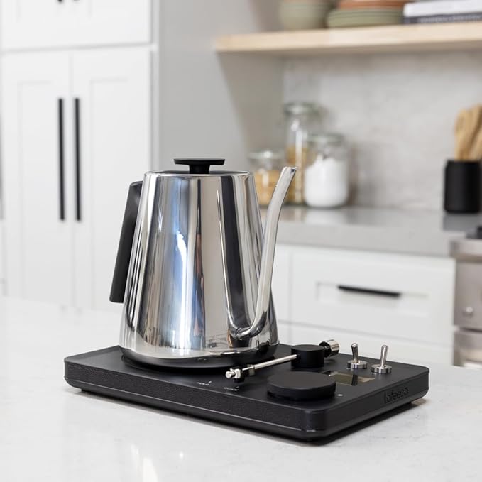 Lafeeca DJ Electric Gooseneck Kettle for Pour Over Coffee & Tea - Water Boiler - Turntable Design - Quick Heating & Temperature Control - Stainless Steel