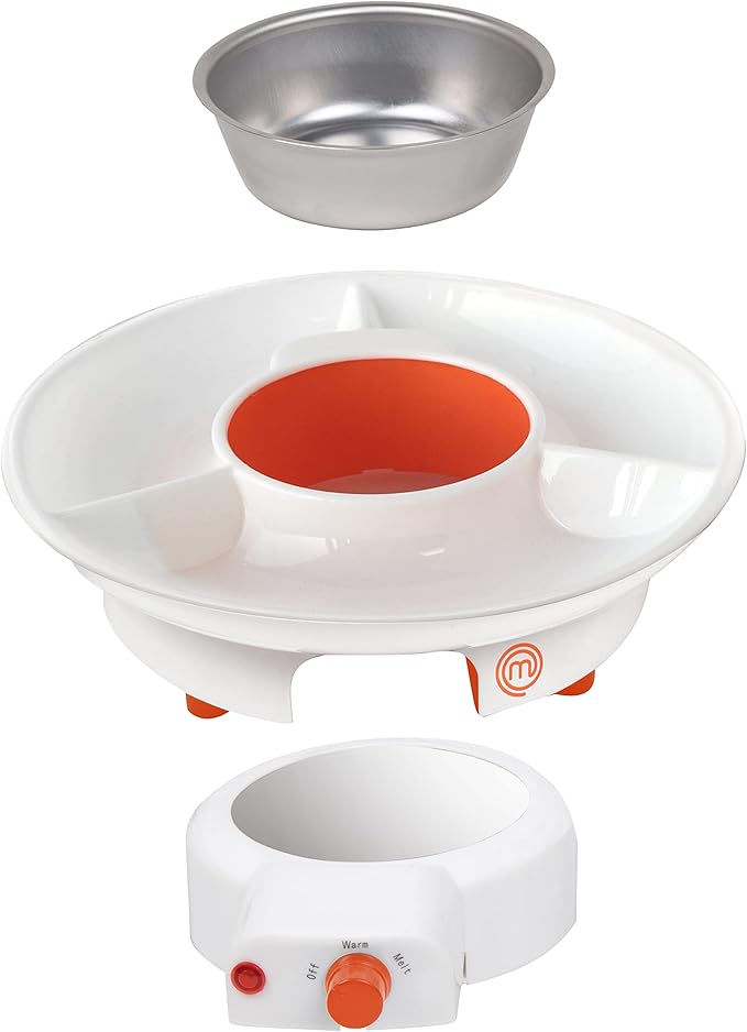 MasterChef Chocolate Fondue Maker- Xmas Party Must Have- Electric Dessert Fondue Pot Set w 4 Forks & Party Serving Tray- Melt, Warm Settings for Caramel, Cheese- Holiday Charcuterie Appetizers or Gift