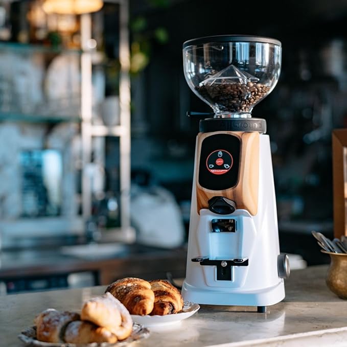 AllGround Sense All Purpose Home Coffee Grinder - Residential Grinder - Made in Italy - By Fiorenzato (White w/Wood)