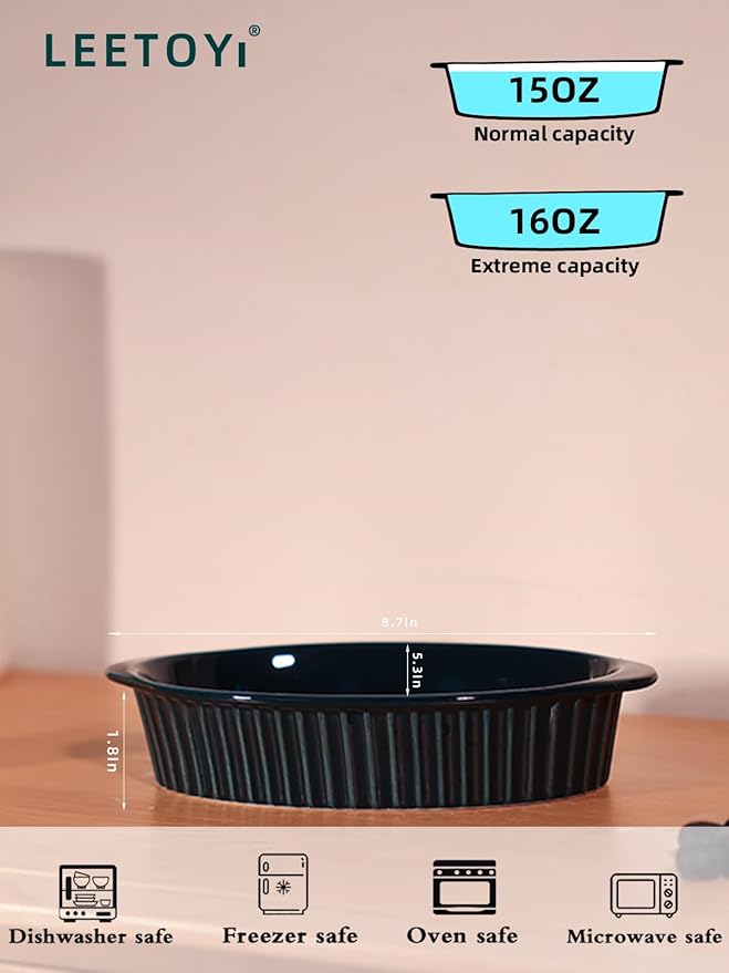 LEETOYI Porcelain Small Oval Au Gratin Pans,Set of 4 Baking Dish Set for 1 or 2 person servings, Bakeware with Double Handle for Kitchen and Home, Navy