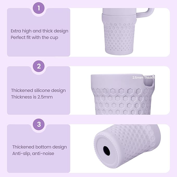 Silicone Boot for Stanley, Cup Bottom Protector Sleeve Accessories for Stanley Quencher H2.0 FlowState Tumbler 20oz/30oz/Stanley Adventure Quencher Tumbler 24oz (Purple)