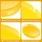 Acrylic Serving Tray with Handles Large Decorative Ottoman Tray 17x13'' Round for Bathroom Food Coffee Fruit Snack Tea Dinner Living Room, Neon Yellow