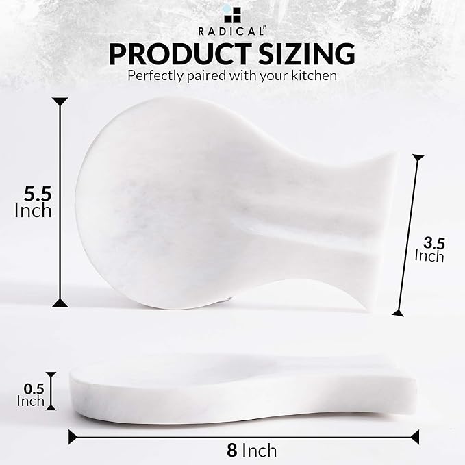 Radicaln Marble Spoon Rest 8" Inches White Handmade Utensil Holder For Kitchen Essentials, Modern Spoon Holder, Kitchen Utensils & Cooking Spoon Rest For Stove Top