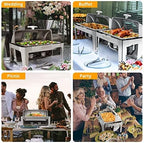 ROVSUN 9Qt 3 Packs Roll Top Chafing Dish Buffet Set, Stainless Steel Chafers for Catering, Rectangular Buffet Servers and Warmers Set with Glass Window for Parties, Banquet, Wedding, Full Size