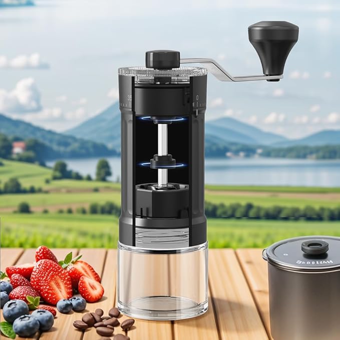 Portable Coffee Grinder Conical Burr for Espresso French Press Pour Over Double Bearing External Adjustment Capacity 25g (Ceramic Burrs)