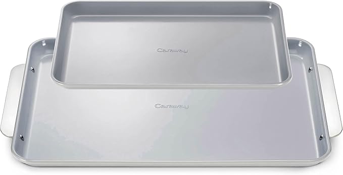 Caraway Non-Stick Ceramic Baking Sheet Duo - Naturally Slick Ceramic Coating - Non-Toxic, PTFE & PFOA Free - 18 x 13" Large & 15 x 10" Medium - Gray
