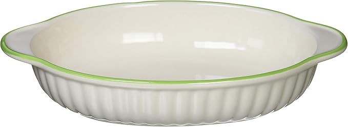 Banko Ware 12476 Oven-safe, Color Line, Oval Au Gratin Plate, Green Line, Tableware, Pottery, Microwavable, Made in Japan