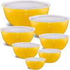 Yellow Mixing Bowls with Airtight Lids, Stainless Steel Nesting Mixing Bowls Set of 7, Ideal for Baking, Prepping and Serving Food, Size 7, 3.6, 2.7, 2.1, 1.5, 1.1,0.8 QT, Stackable Design
