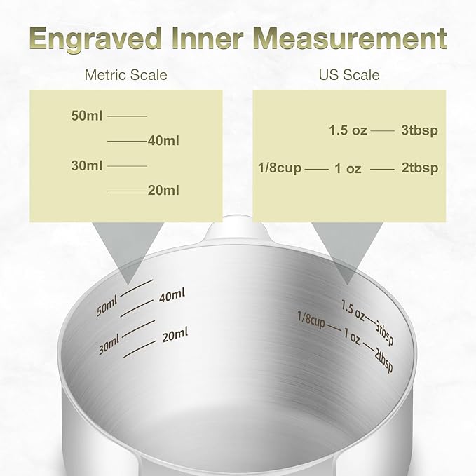 1PCS 1/4Cup (60ml, 2oz) Single Measuring Cup, Etched Inner Scale Stainless Steel Measure Scoop, Metric and US Measurement, Dishwasher Safe