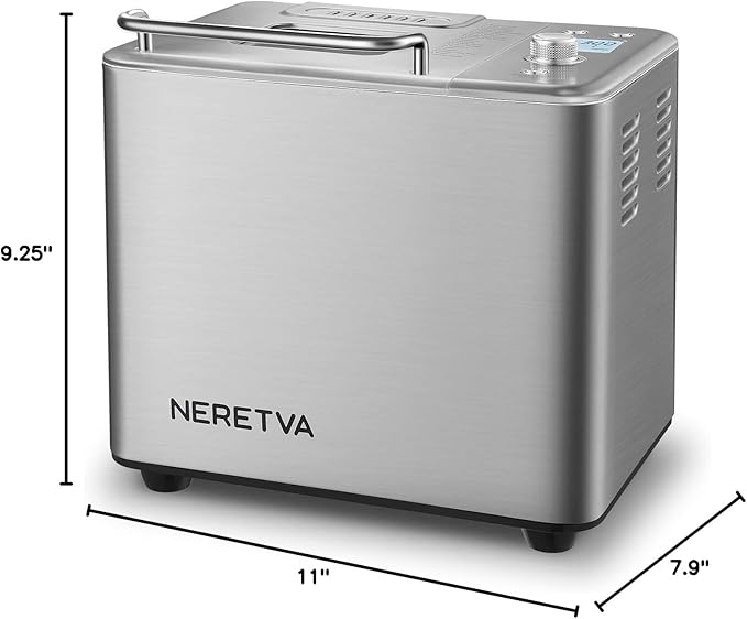 Neretva Bread Maker, 20-IN-1 2LB Bread Machine Dual Heater Bread Maker Machine Automatic with Nonstick Ceramic Pan, 15H Timer & 1H Keep Warm Set, Low Noise, Stainless Steel Breadmaker Recipe-Silver