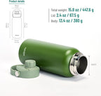 32oz Water Bottle with Comfort Grip Handle, Gym Water Bottle, Insulated Steel Water Bottle with Wide Mouth, No Straw