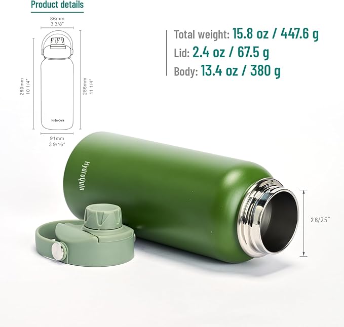 32oz Water Bottle with Comfort Grip Handle, Gym Water Bottle, Insulated Steel Water Bottle with Wide Mouth, No Straw