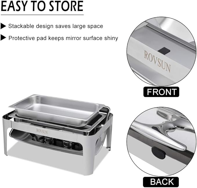 ROVSUN Chafing Dish Buffet Set, 9 Quart Roll Top Stainless Steel Chafer, NSF Rectangular Set with Food Pan, Water Pan and Fuel Holders, for Wedding, Parties, Banquet, Catering Events