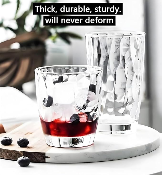 15 Oz Unbreakable Tritan Drinking Glasses Shatterproof Acrylic Glasses Drinkware BPA Free Hard Plastic Cups Reusable Kitchen Water Glasses Drinking Set of 8 (Clear)