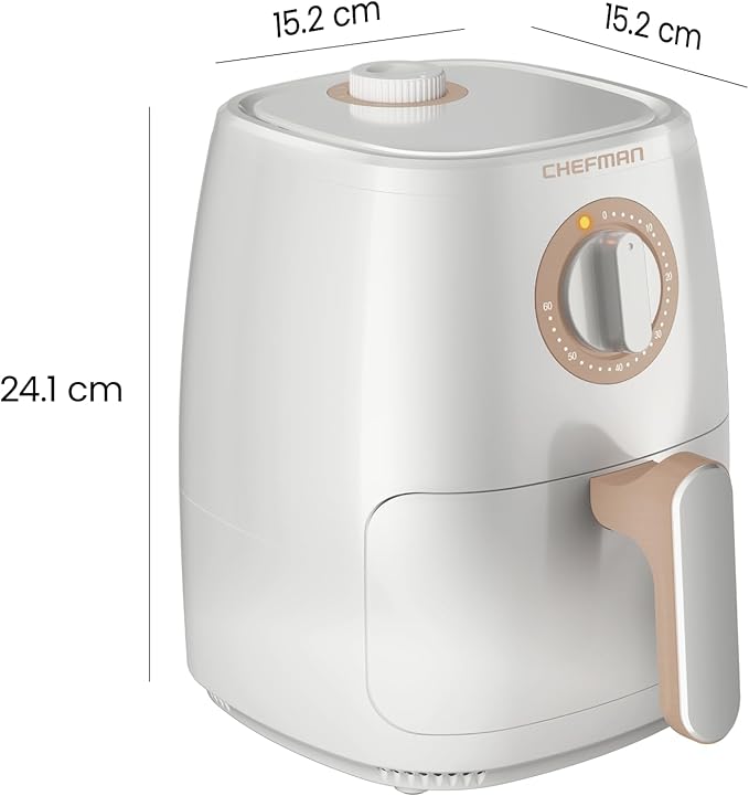 Chefman TurboFry 2-Quart Air Fryer, Dishwasher Safe Basket & Tray, Use Little to No Oil For Healthy Food, 60 Minute Timer, Fry Healthier Meals Fast, Heat And Power Indicator Light, Temp Control, White