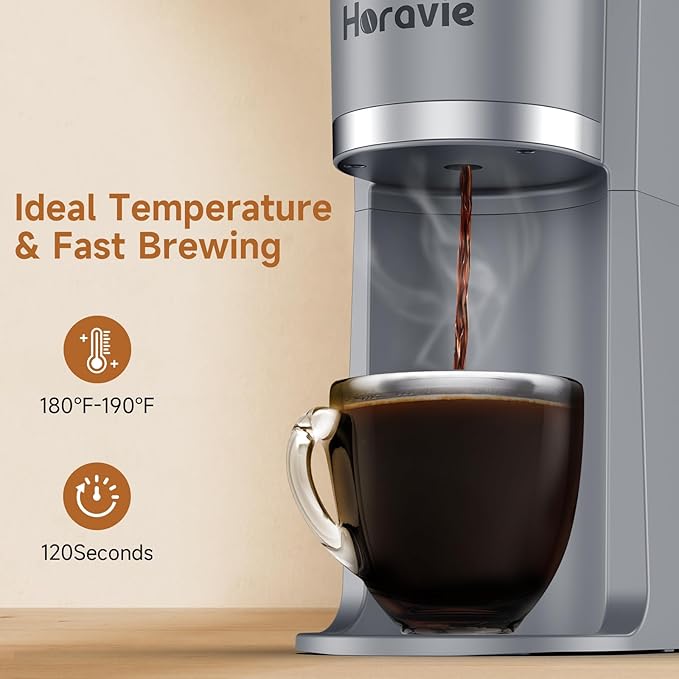 Small Single Serve Coffee Maker, 2 in 1 Fast Brew One Cup Coffee Machine, 6 to 12 oz. Brew Sizes, Capsule Coffee Machine with Descaling Reminder, Fits 5.5" Mug, Grey