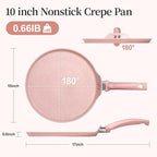 Nonstick Crepe Pan, Granite Coating Flat Skillet Dosa Tawa Tortilla Pan, 10 inch Pink Pancake Griddle Roti Pan With Stay-Cool Handle, Induction Compatible, PFOA Free
