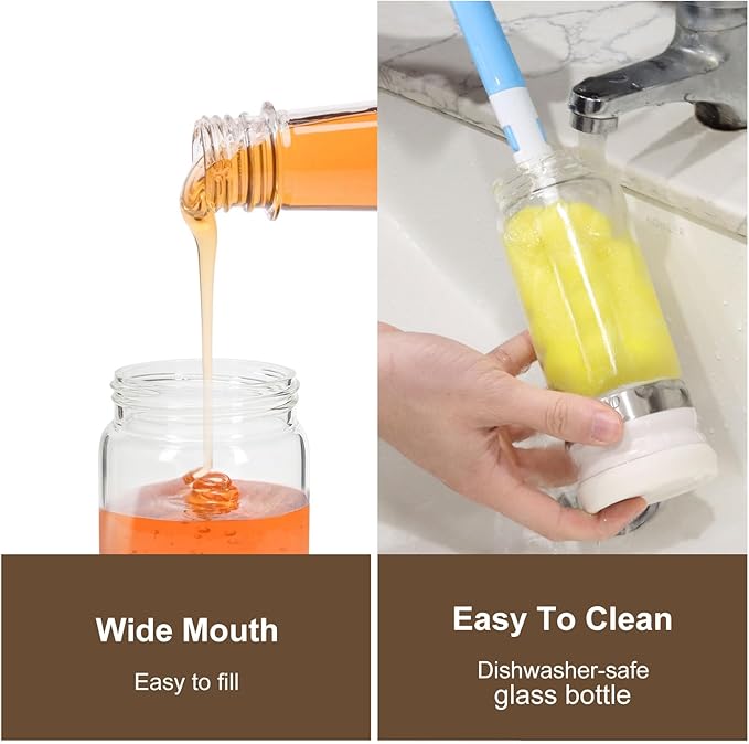 12 Oz Glass Honey Dispenser Pot with Silicone Base No Drip Honey Container Jar, Maple Syrup Dispenser with Handle for Pancake, Coffee or Tea Yellow